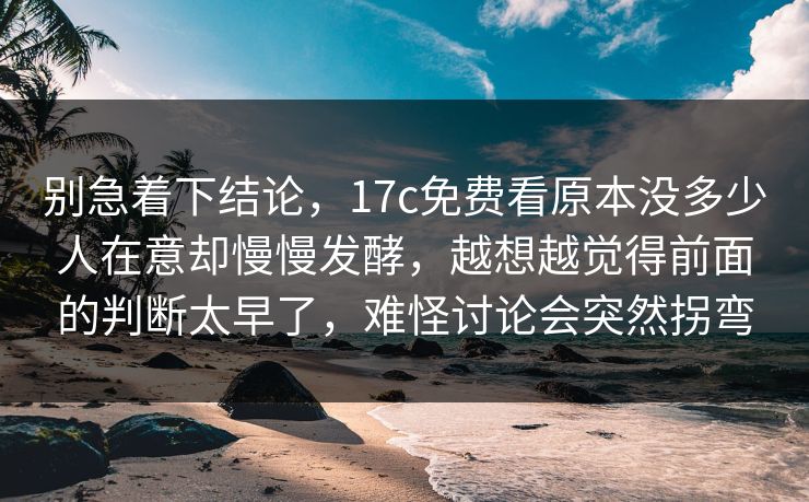 别急着下结论，17c免费看原本没多少人在意却慢慢发酵，越想越觉得前面的判断太早了，难怪讨论会突然拐弯