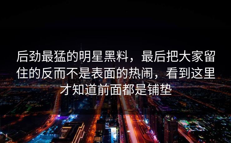 后劲最猛的明星黑料，最后把大家留住的反而不是表面的热闹，看到这里才知道前面都是铺垫